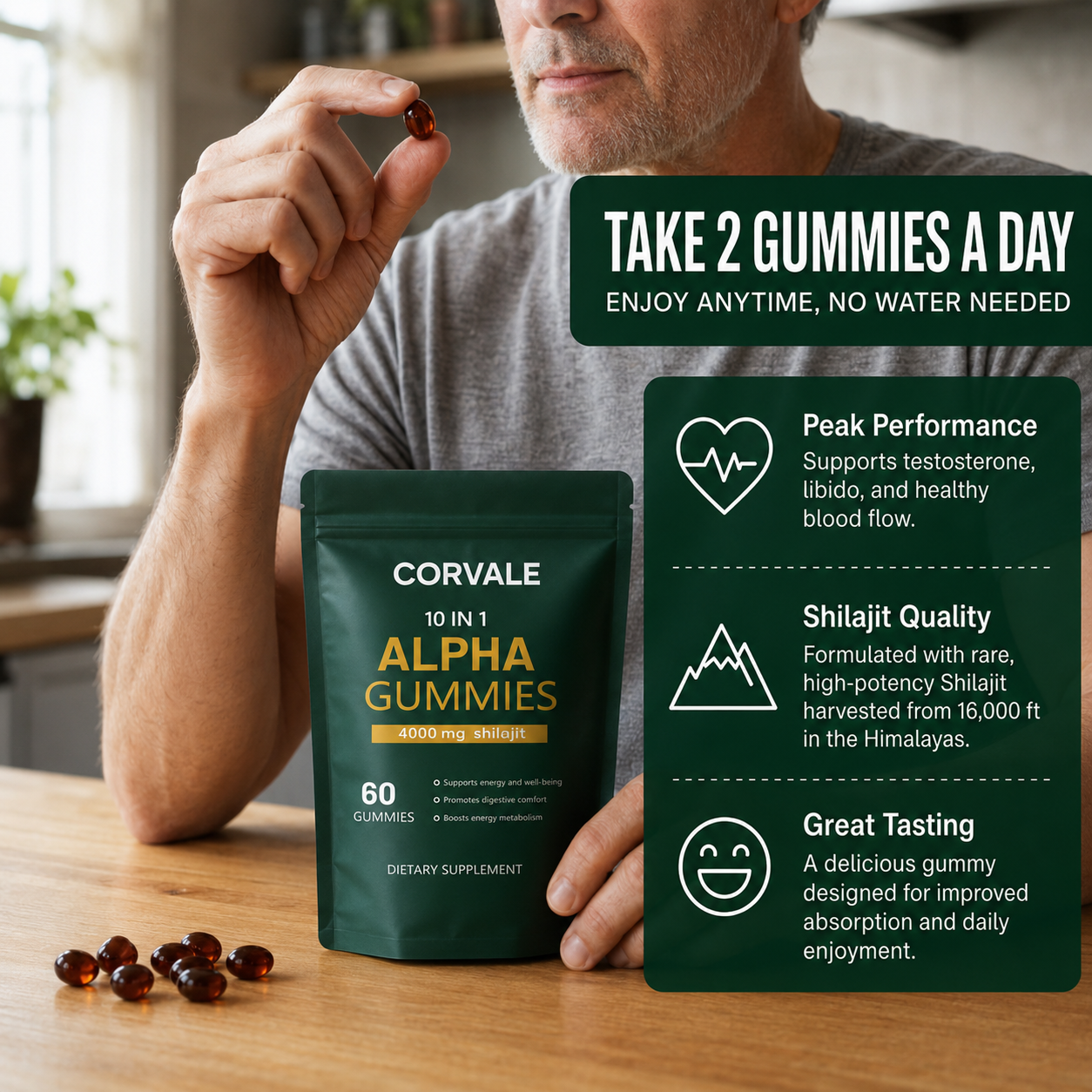 Corvale 10-in-1 Alpha Shilajit Gummies